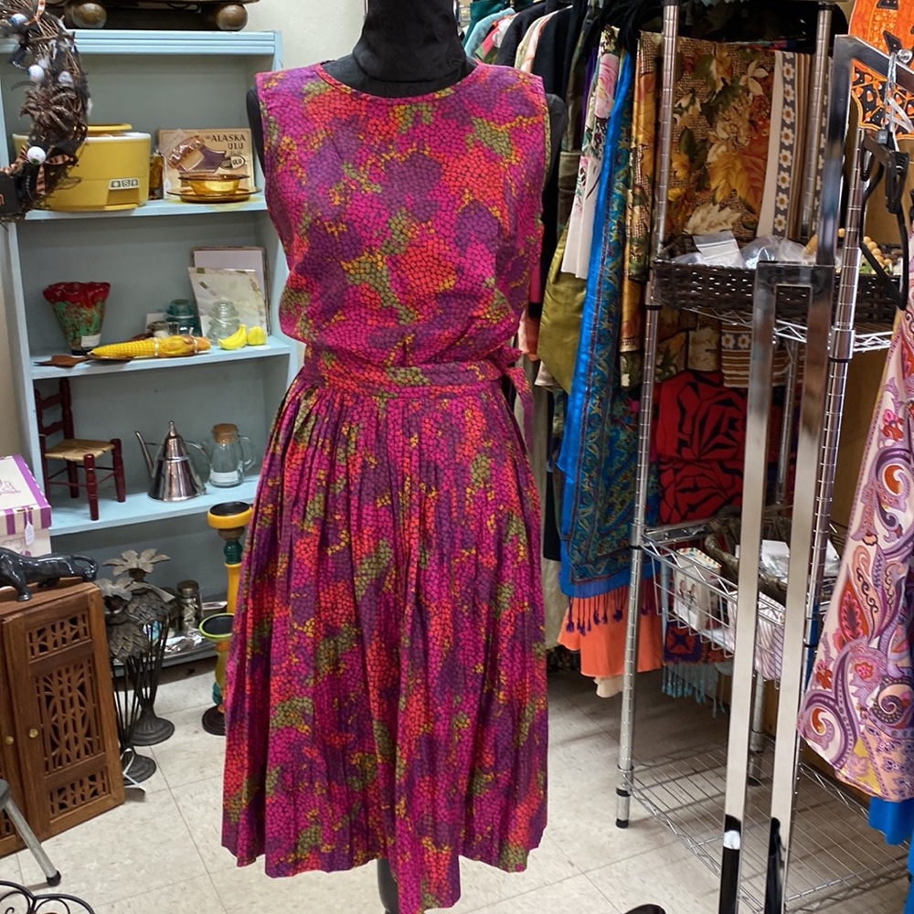 Vintage Colorful Cotton Custom Made Top and Skirt sz XS to S